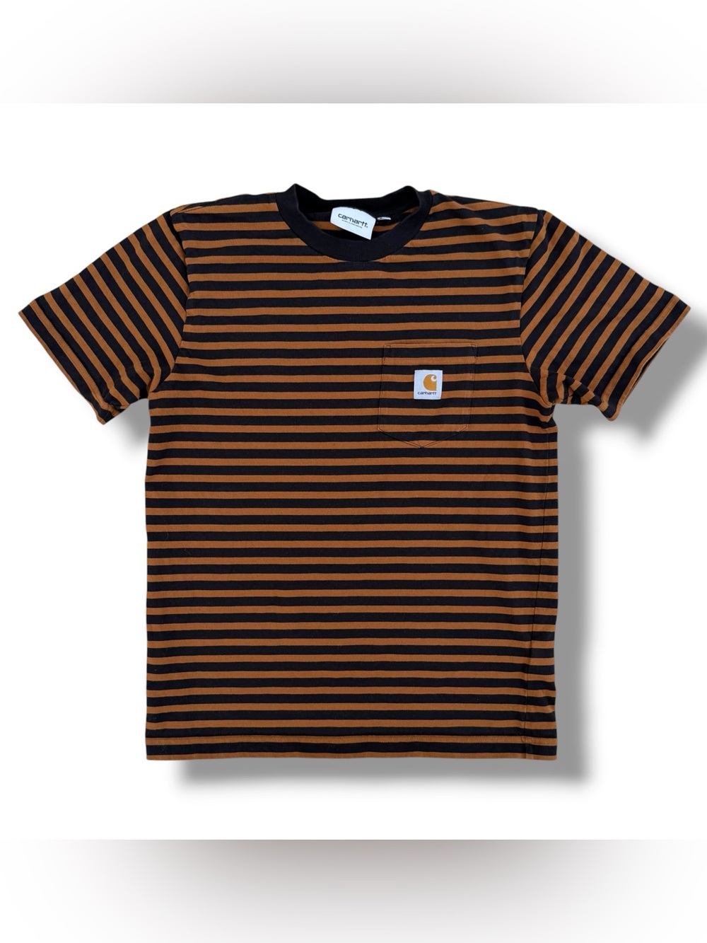 Carhartt WIP Short Sleeve Striped Pocket T-Shirt Brown/Black Size Small
